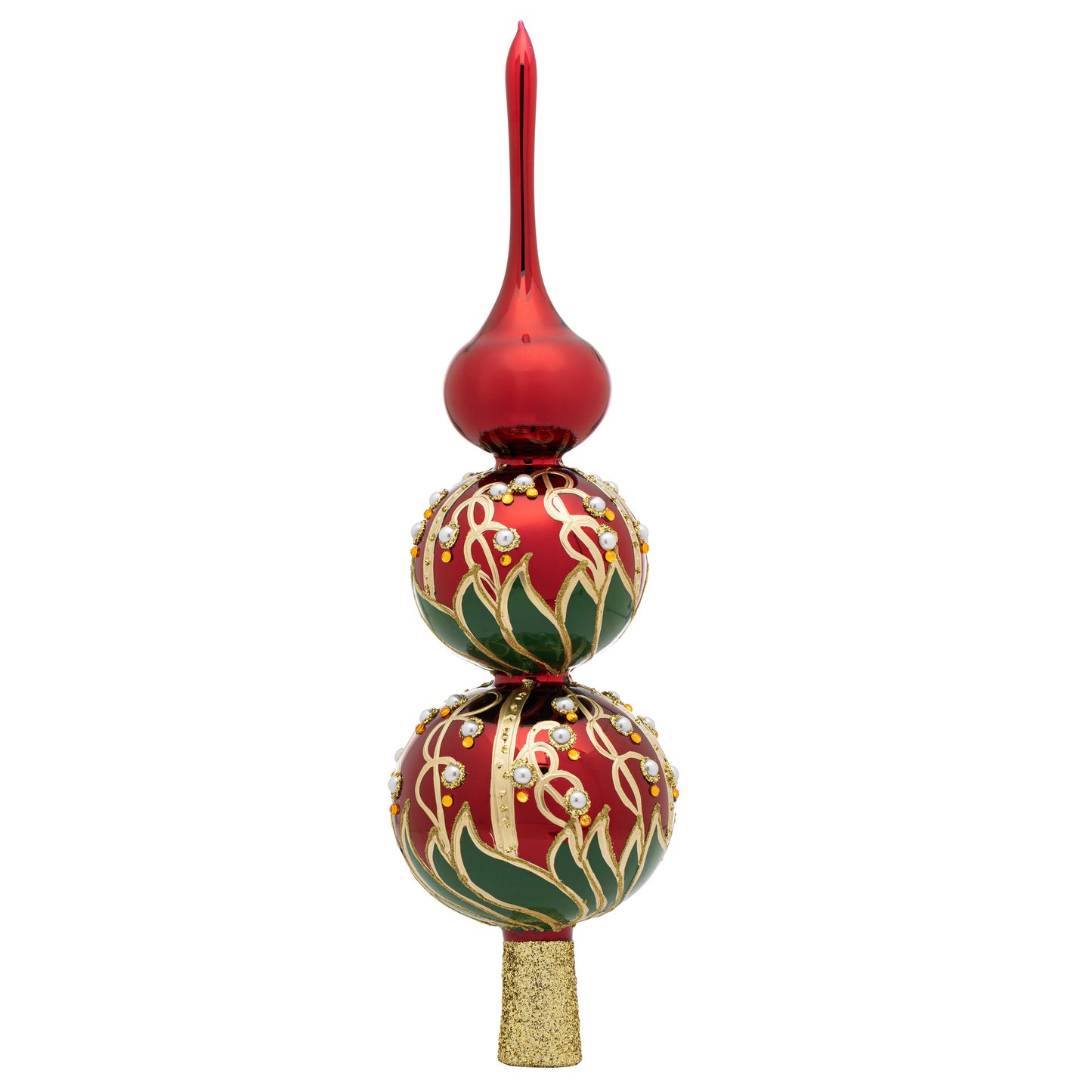 RED TREE TOPPER WITH LILY OF THE VALLEY PATTERN