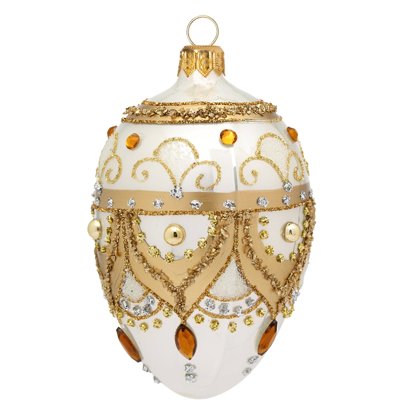 SMALL WHITE & GOLD FABERGÉ EGG