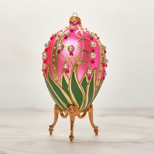 PINK FABERGÉ EGG WITH LILY OF THE VALLEY PATTERN