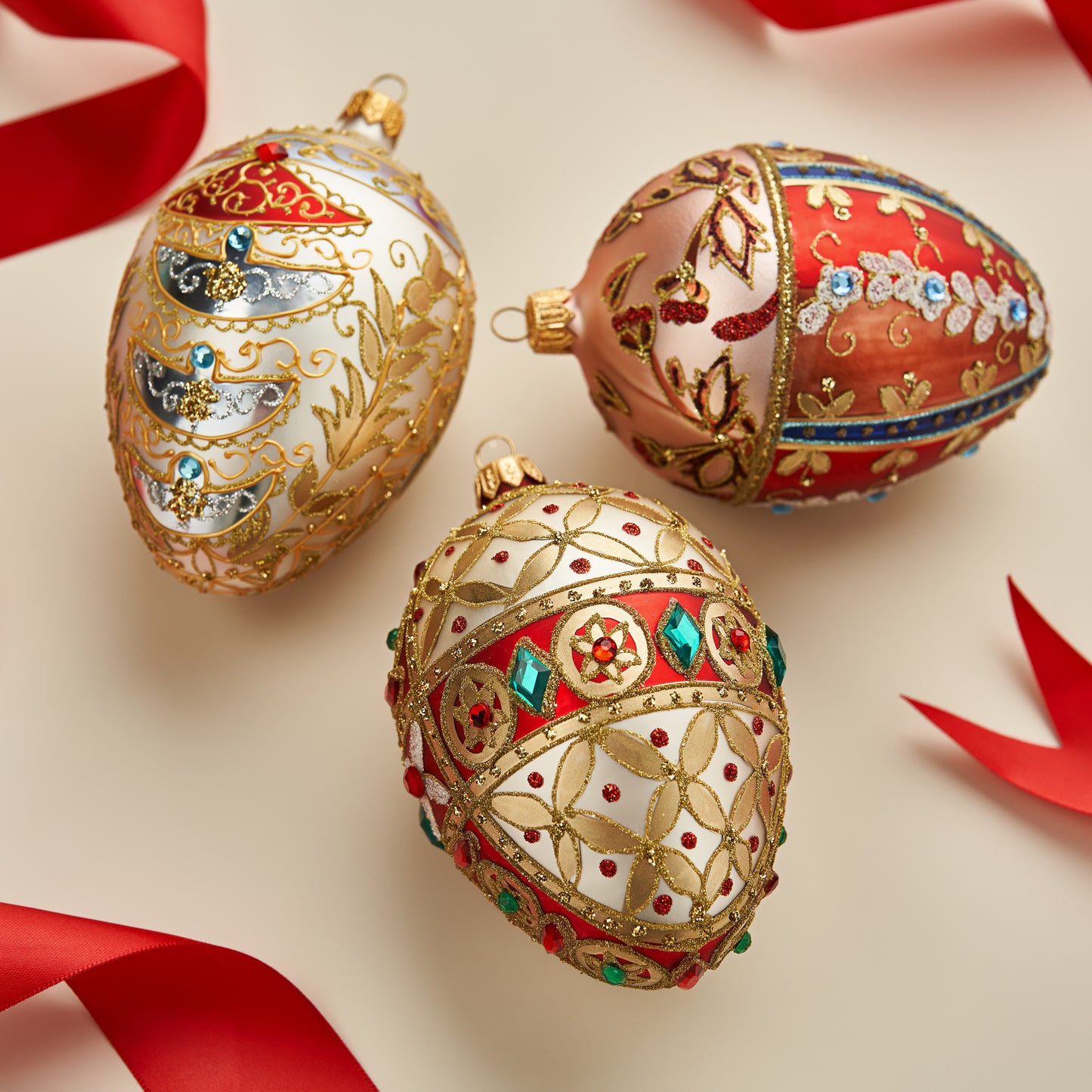 ELEGANT RED & GOLD FABERGÉ EGG