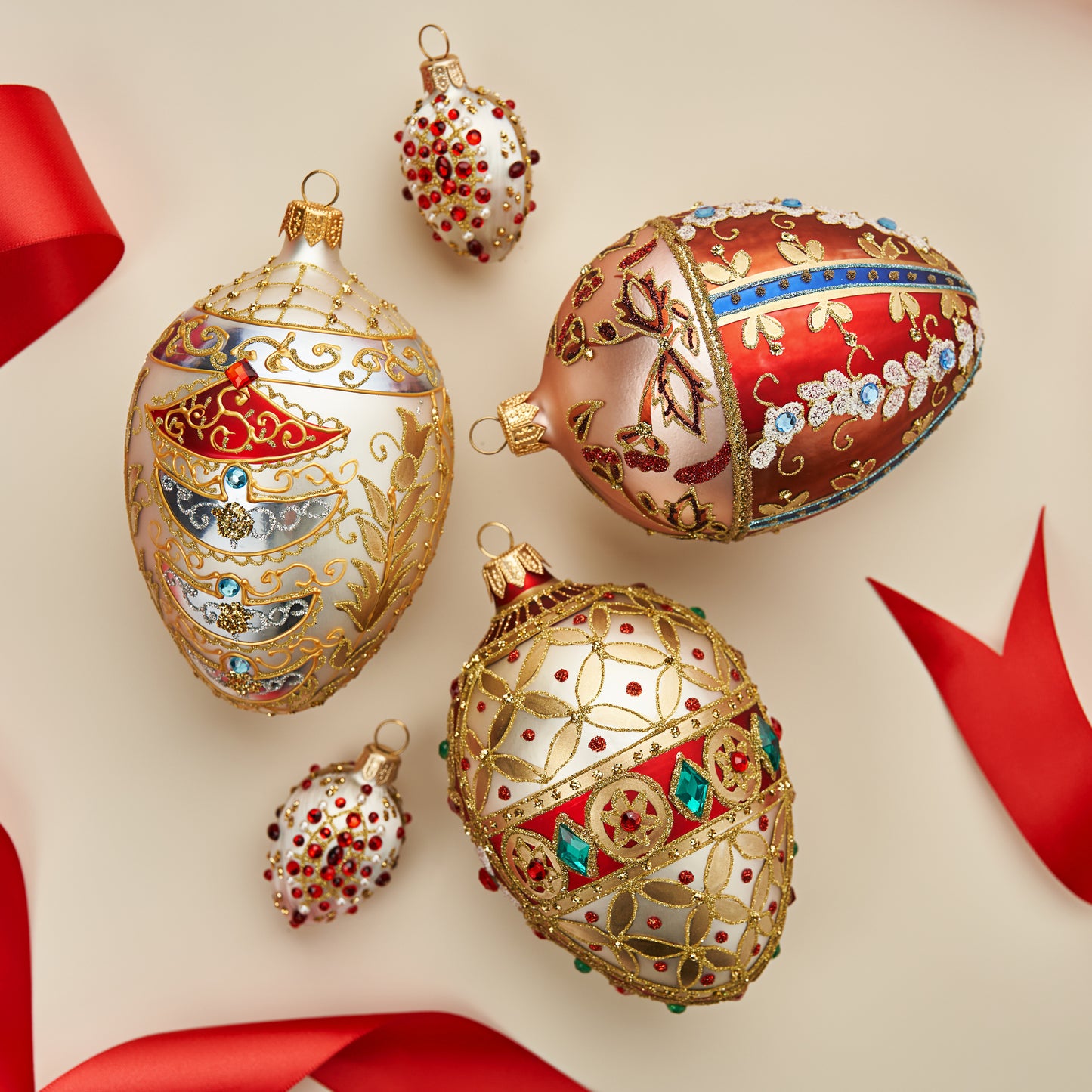 ELEGANT RED & GOLD FABERGÉ EGG