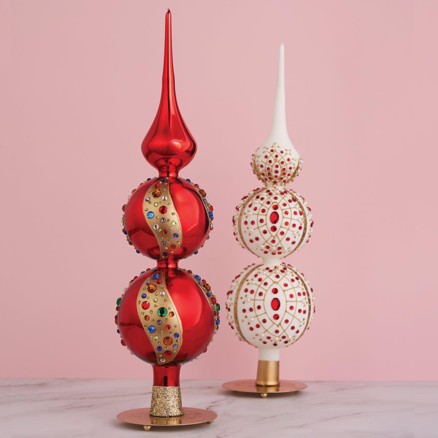 HOLIDAY RED TREE TOPPER WITH CRYSTALS