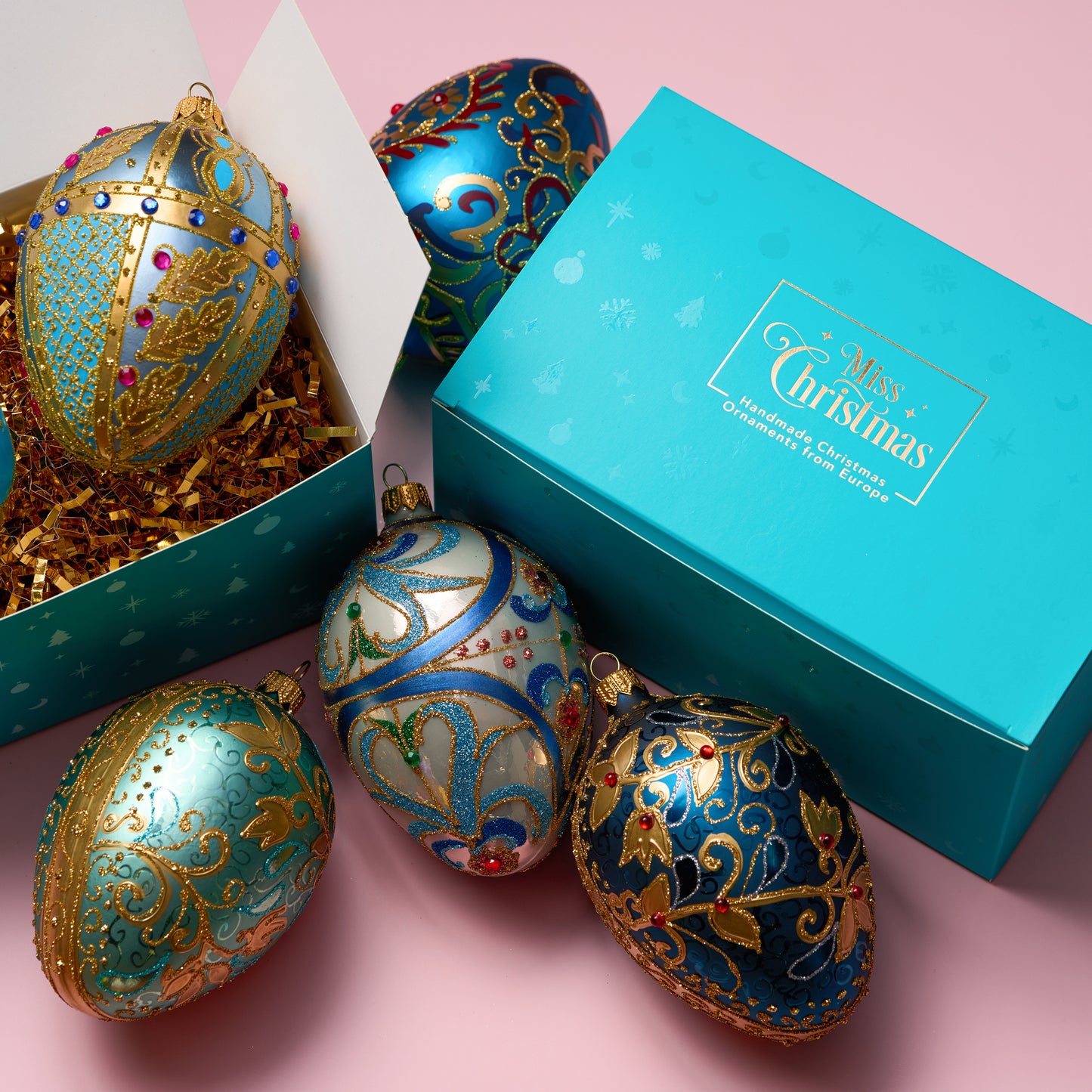 ELEGANT BLUE & GOLD FABERGÉ EGG