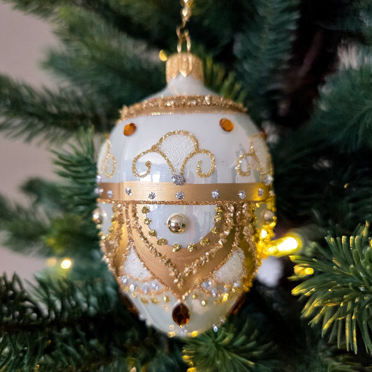 SMALL WHITE & GOLD FABERGÉ EGG