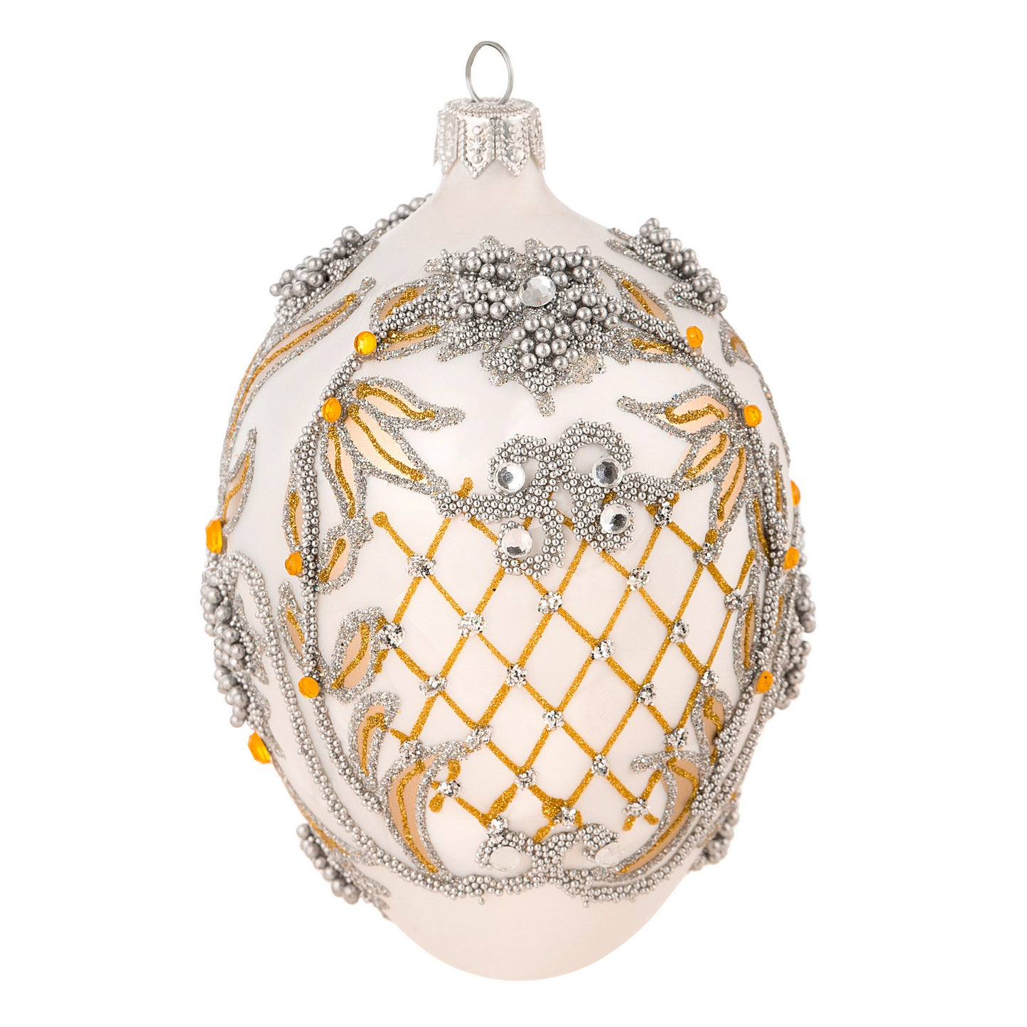 EMBELLISHED WHITE & GOLD FABERGÉ EGG