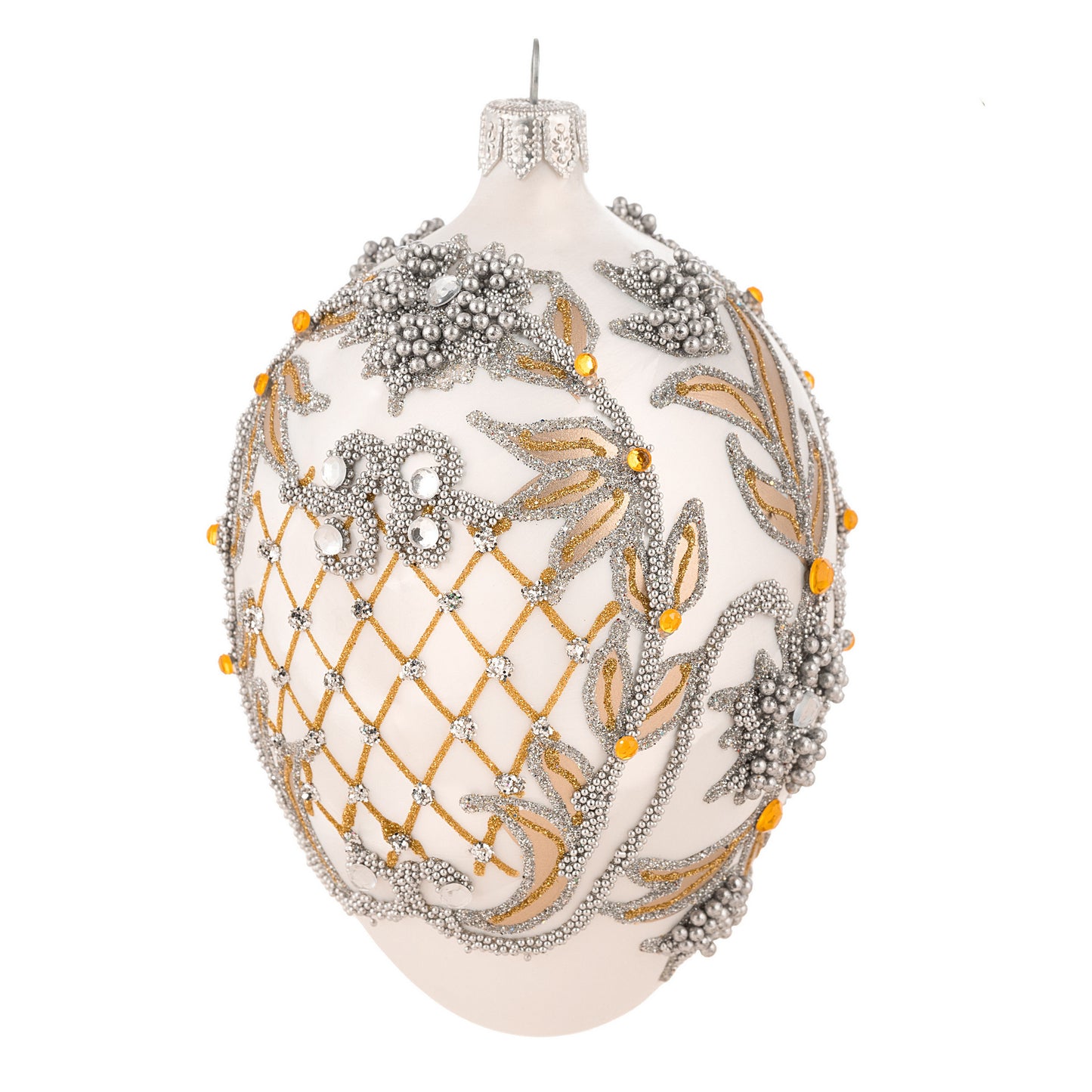 EMBELLISHED WHITE & GOLD FABERGÉ EGG