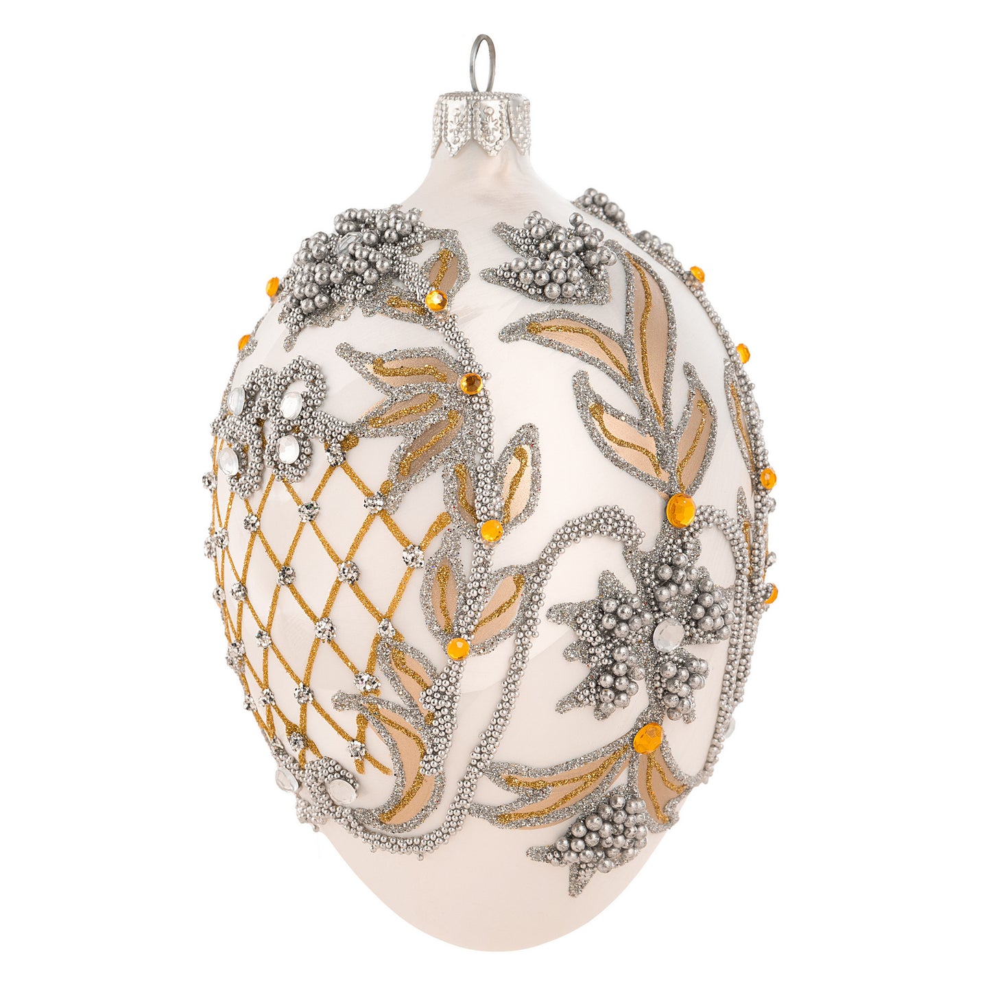 EMBELLISHED WHITE & GOLD FABERGÉ EGG