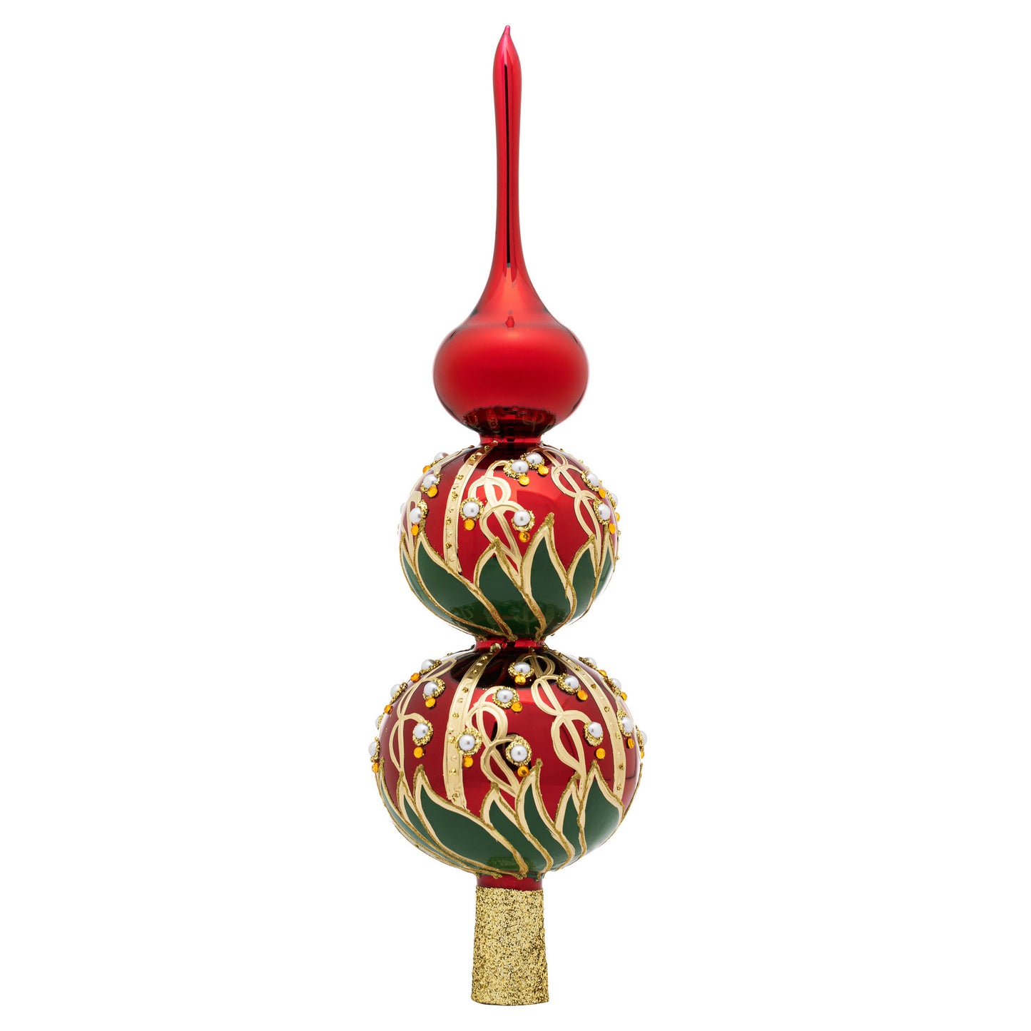 RED TREE TOPPER WITH LILY OF THE VALLEY PATTERN