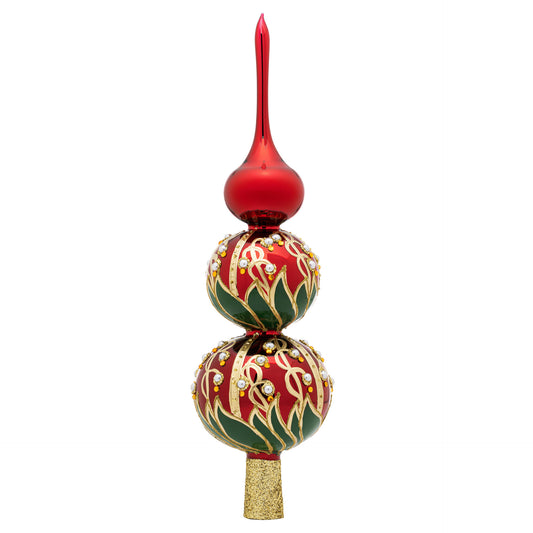 RED TREE TOPPER WITH LILY OF THE VALLEY PATTERN
