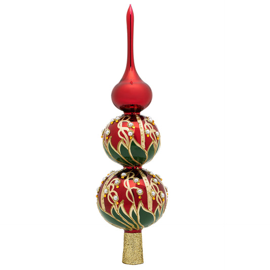 RED TREE TOPPER WITH LILY OF THE VALLEY PATTERN