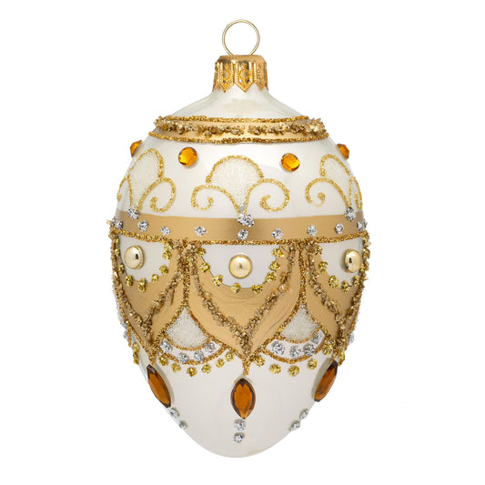 SMALL WHITE & GOLD FABERGÉ EGG