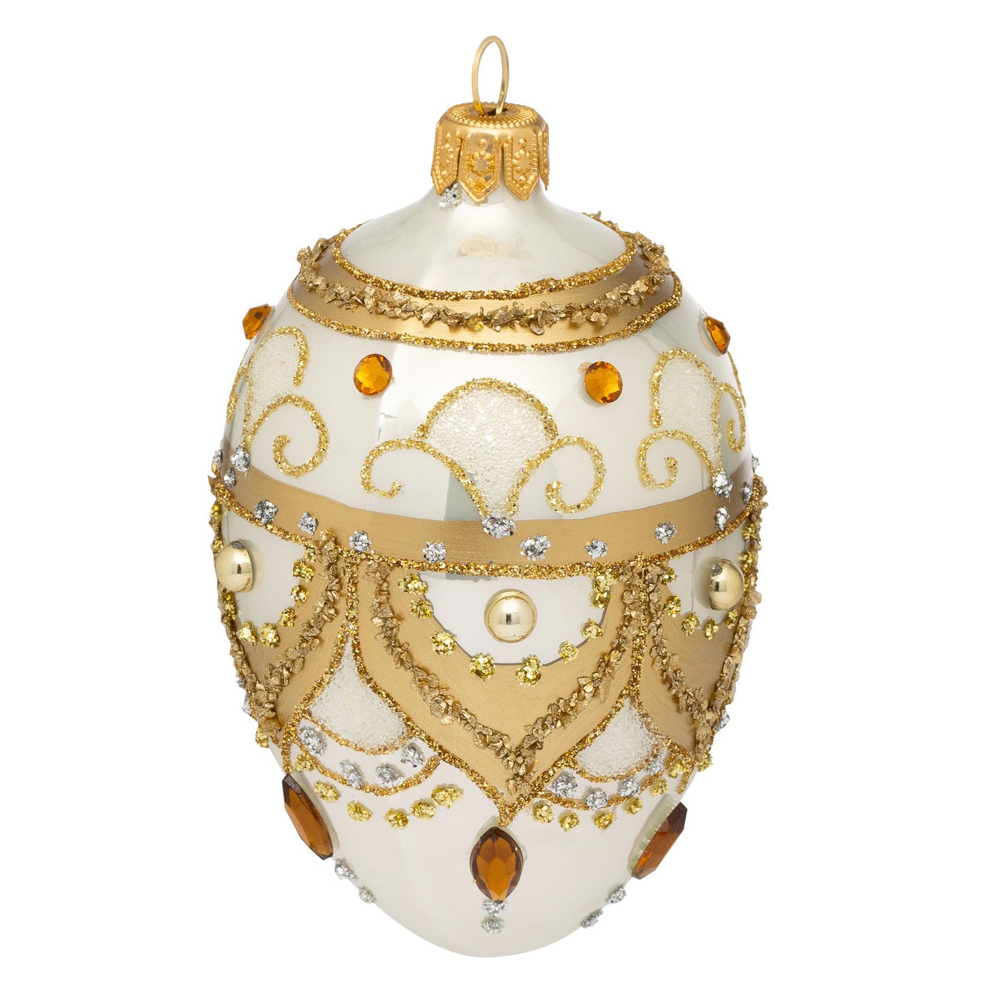 SMALL WHITE & GOLD FABERGÉ EGG