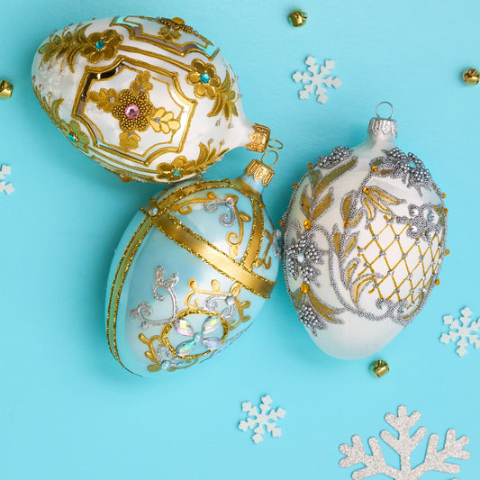 EMBELLISHED WHITE & GOLD FABERGÉ EGG