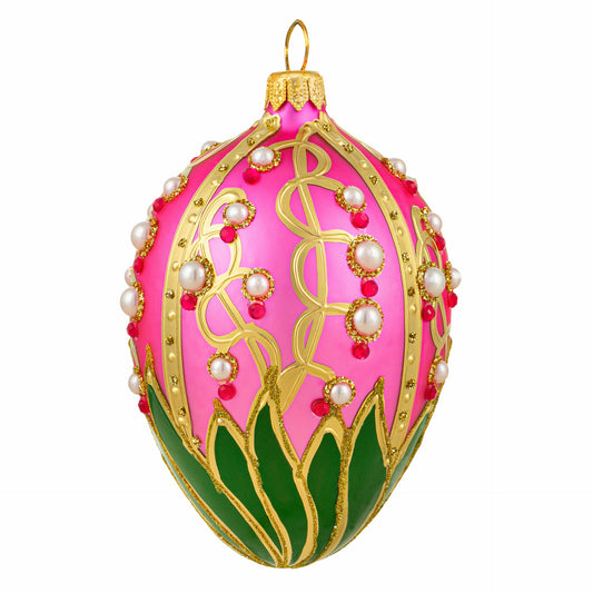 PINK FABERGÉ EGG WITH LILY OF THE VALLEY PATTERN
