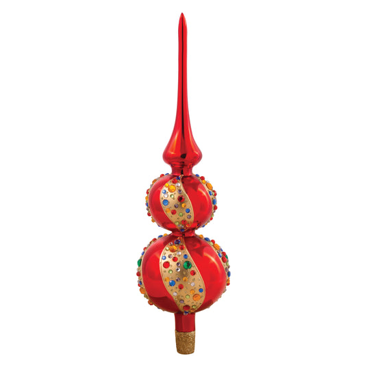 HOLIDAY RED TREE TOPPER WITH CRYSTALS