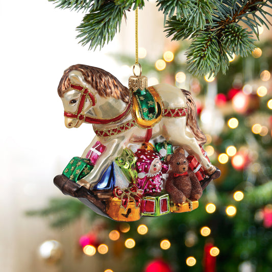 VINTAGE ROCKING HORSE WITH GIFTS