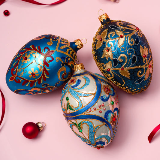 ELEGANT BLUE & GOLD FABERGÉ EGG